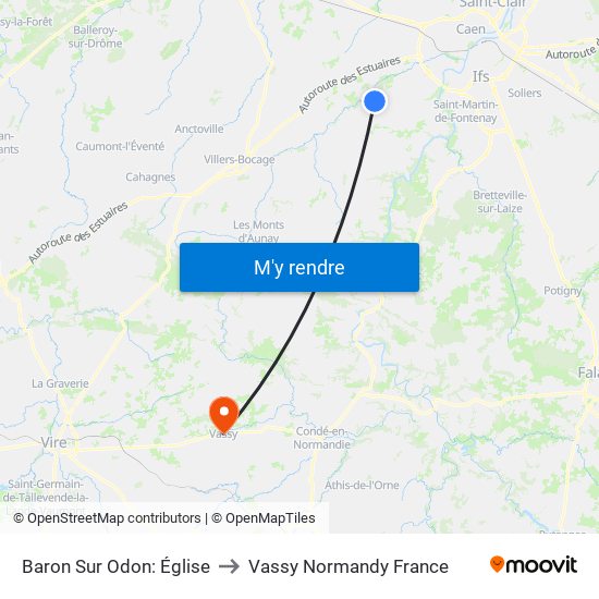 Baron Sur Odon: Église to Vassy Normandy France map