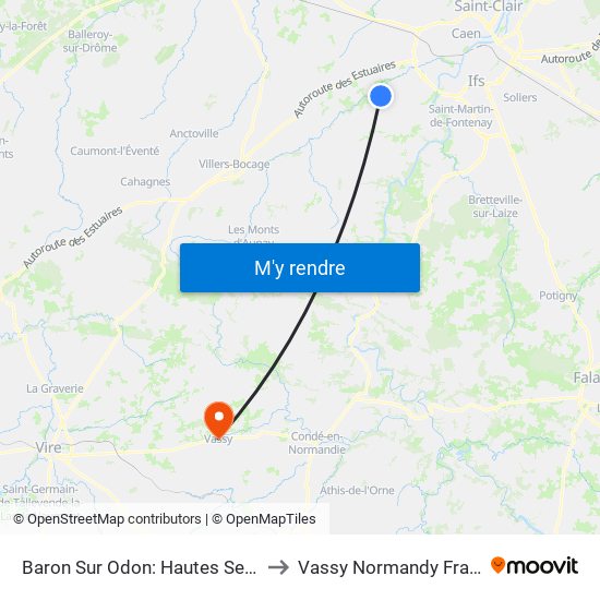 Baron Sur Odon: Hautes Sentes to Vassy Normandy France map