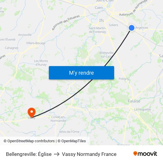 Bellengreville: Église to Vassy Normandy France map