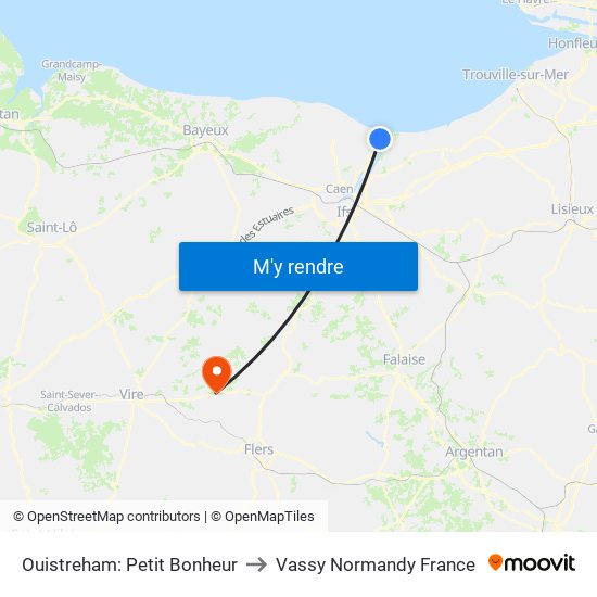 Ouistreham: Petit Bonheur to Vassy Normandy France map