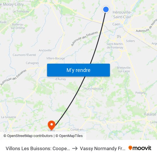 Villons Les Buissons: Cooperative to Vassy Normandy France map