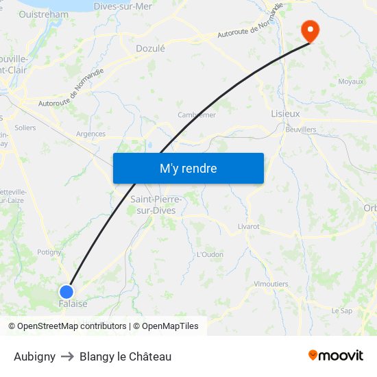Aubigny to Blangy le Château map