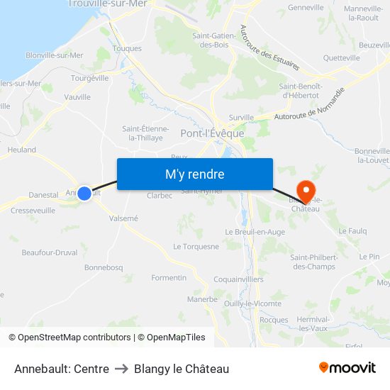 Annebault: Centre to Blangy le Château map