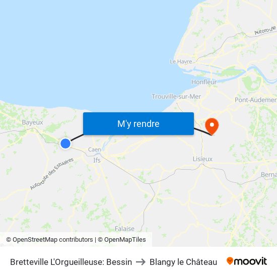 Bretteville L'Orgueilleuse: Bessin to Blangy le Château map