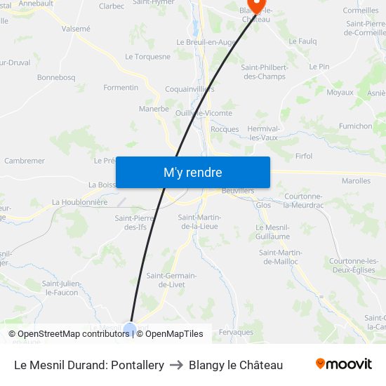 Le Mesnil Durand: Pontallery to Blangy le Château map