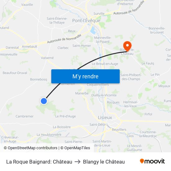 La Roque Baignard: Château to Blangy le Château map