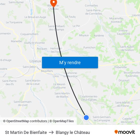 St Martin De Bienfaite to Blangy le Château map