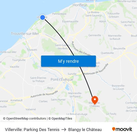 Villerville: Parking Des Tennis to Blangy le Château map