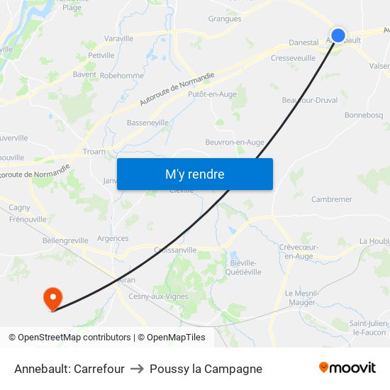 Annebault: Carrefour to Poussy la Campagne map