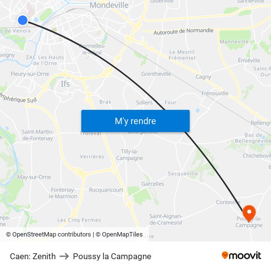 Caen: Zenith to Poussy la Campagne map