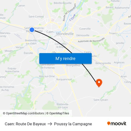 Caen: Route De Bayeux to Poussy la Campagne map