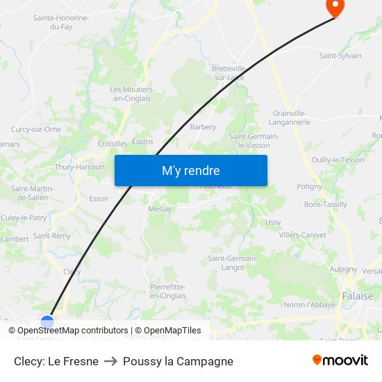 Clecy: Le Fresne to Poussy la Campagne map