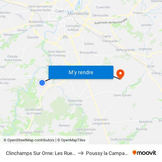 Clinchamps Sur Orne: Les Ruelles to Poussy la Campagne map