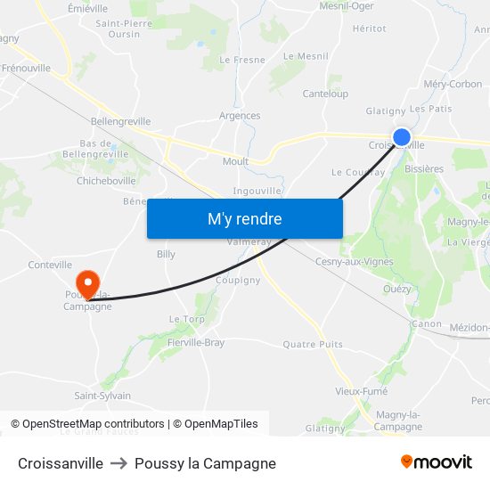 Croissanville to Poussy la Campagne map