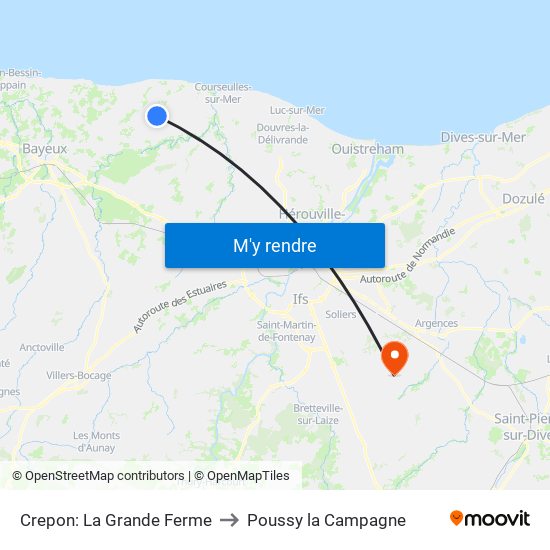 Crepon: La Grande Ferme to Poussy la Campagne map