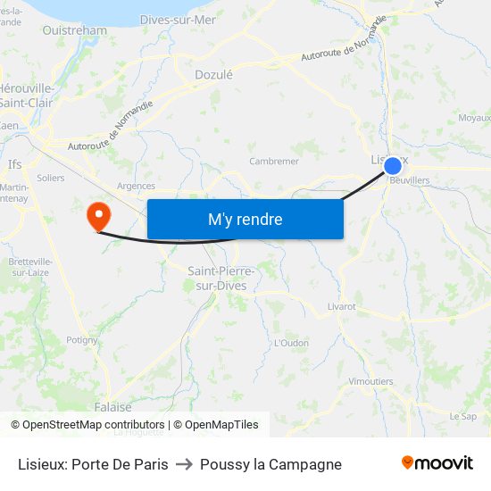 Lisieux: Porte De Paris to Poussy la Campagne map