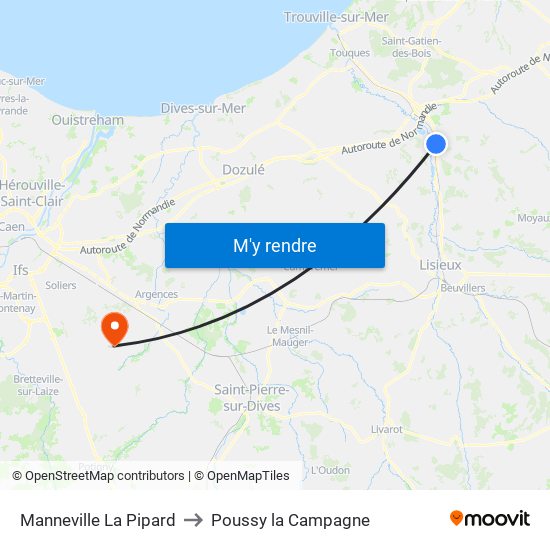 Manneville La Pipard to Poussy la Campagne map