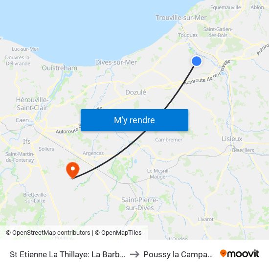 St Etienne La Thillaye: La Barberie to Poussy la Campagne map