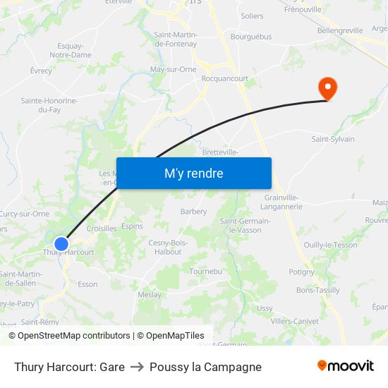 Thury Harcourt: Gare to Poussy la Campagne map