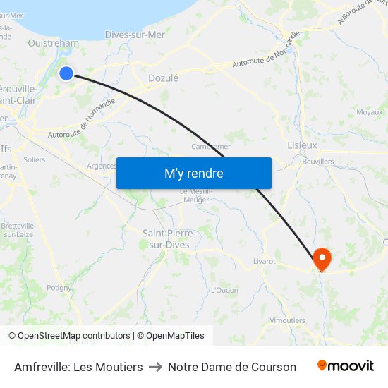 Amfreville: Les Moutiers to Notre Dame de Courson map