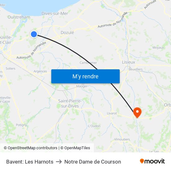 Bavent: Les Harnots to Notre Dame de Courson map