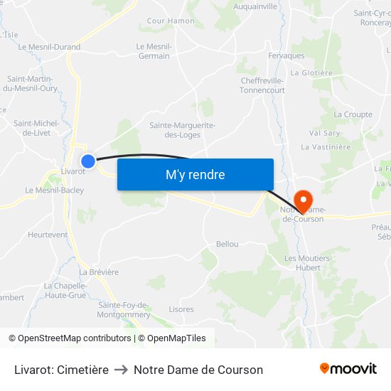 Livarot: Cimetière to Notre Dame de Courson map