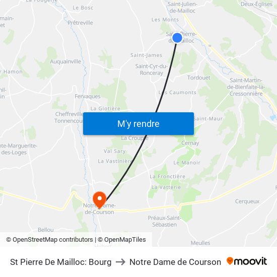 St Pierre De Mailloc: Bourg to Notre Dame de Courson map