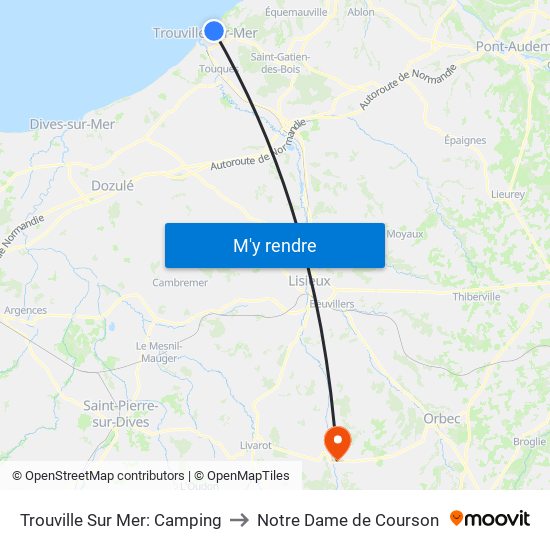 Trouville Sur Mer: Camping to Notre Dame de Courson map