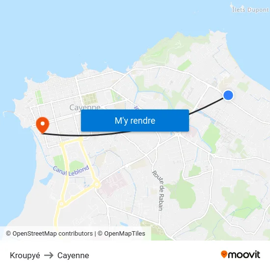 Kroupyé to Cayenne map