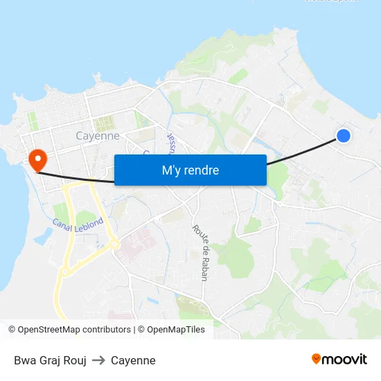 Bwa Graj Rouj to Cayenne map