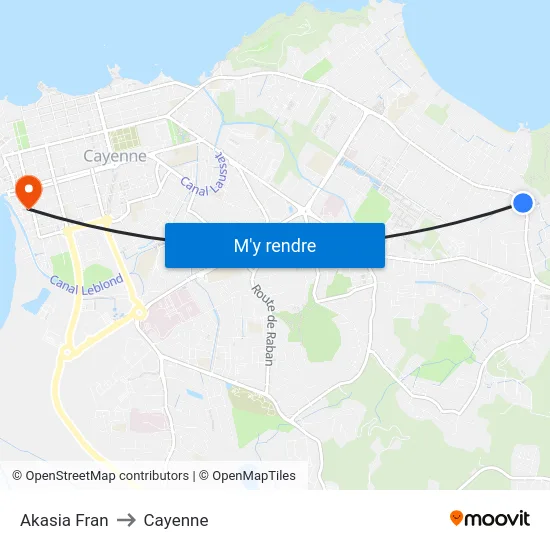 Akasia Fran to Cayenne map