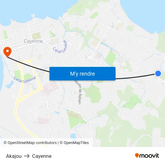 Akajou to Cayenne map