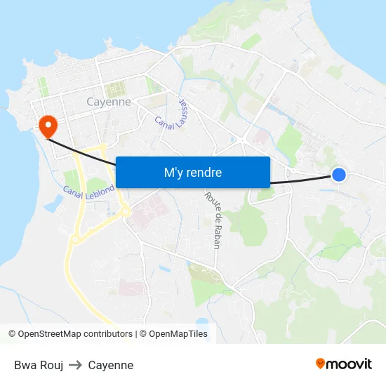 Bwa Rouj to Cayenne map