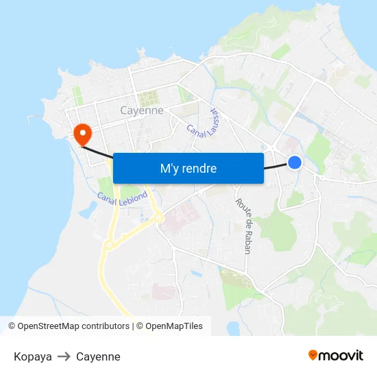 Kopaya to Cayenne map