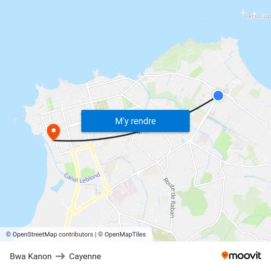 Bwa Kanon to Cayenne map