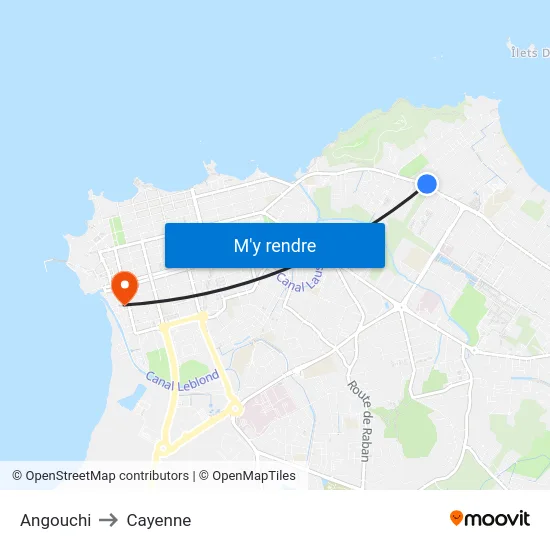 Angouchi to Cayenne map