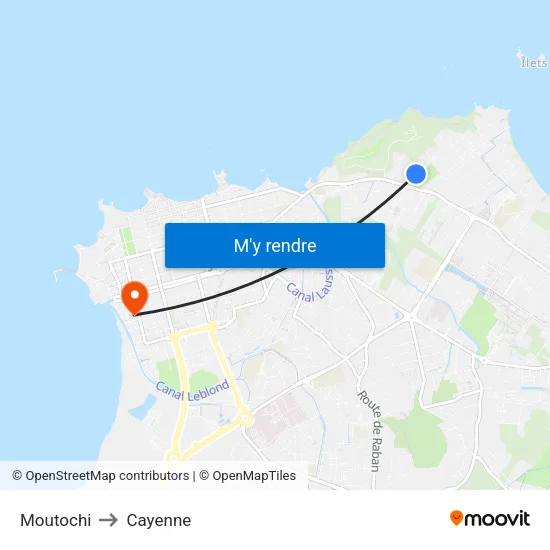 Moutochi to Cayenne map