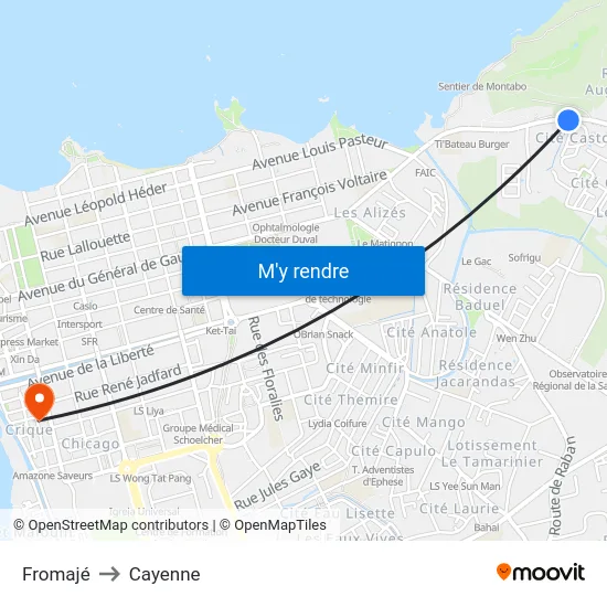 Fromajé to Cayenne map
