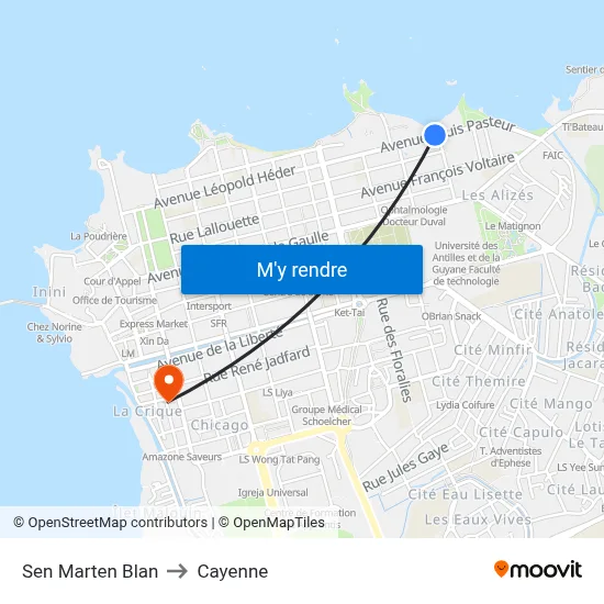 Sen Marten Blan to Cayenne map
