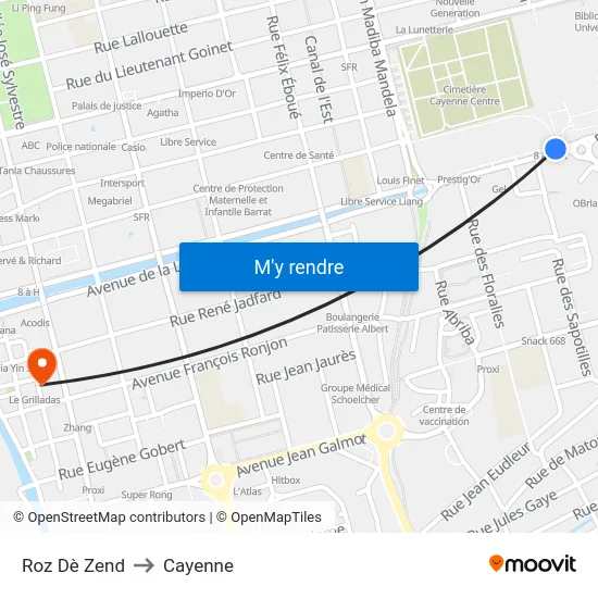 Roz Dè Zend to Cayenne map