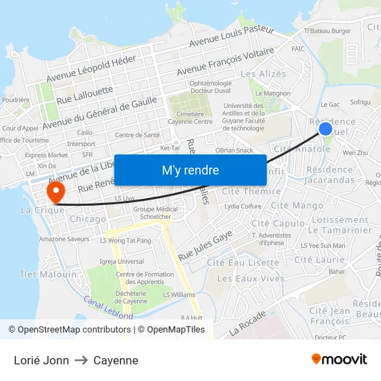 Lorié Jonn to Cayenne map