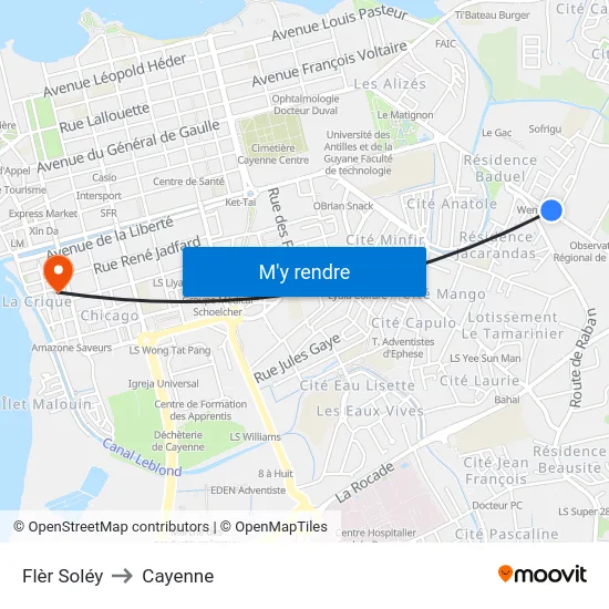 Flèr Soléy to Cayenne map