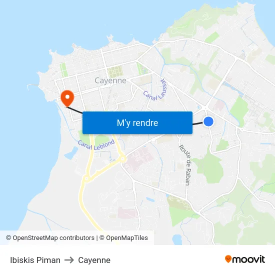 Ibiskis Piman to Cayenne map