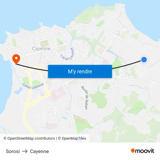 Sorosi to Cayenne map