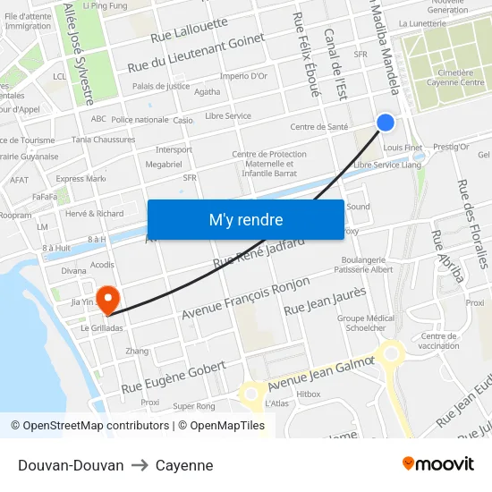 Douvan-Douvan to Cayenne map