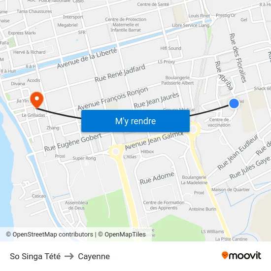 So Singa Tété to Cayenne map