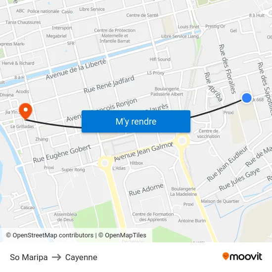 So Maripa to Cayenne map