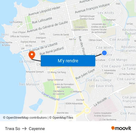 Trwa So to Cayenne map