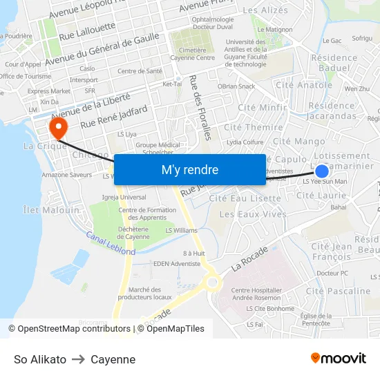 So Alikato to Cayenne map