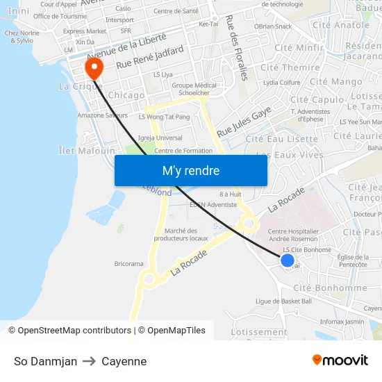 So Danmjan to Cayenne map